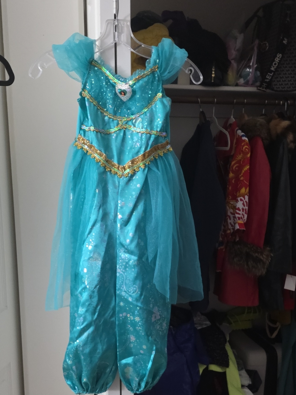 Disney JASMINE Turquoise Princess Jumpsuit with Gold Trim 4t New Unwashed Wo/tag